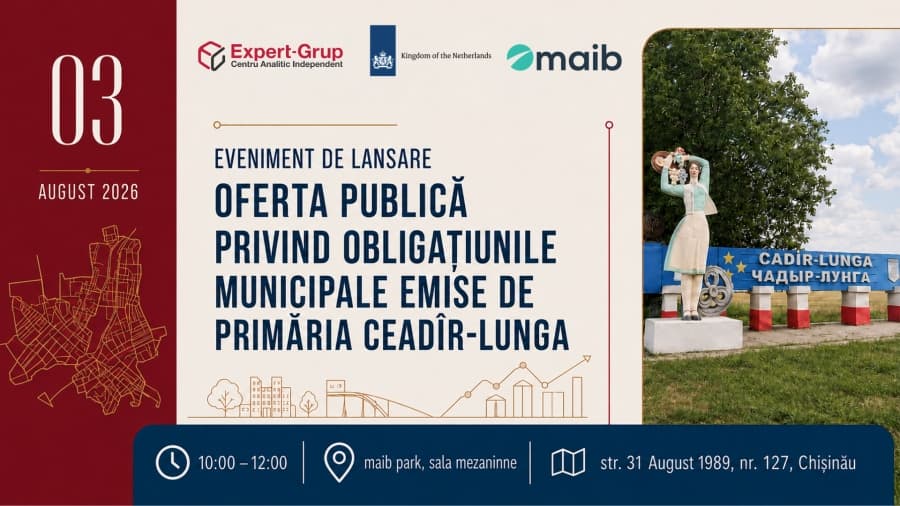 Eveniment de lansare: Oferta publică privind obligațiunile municipale emise de primăria Ceadîr-Lunga